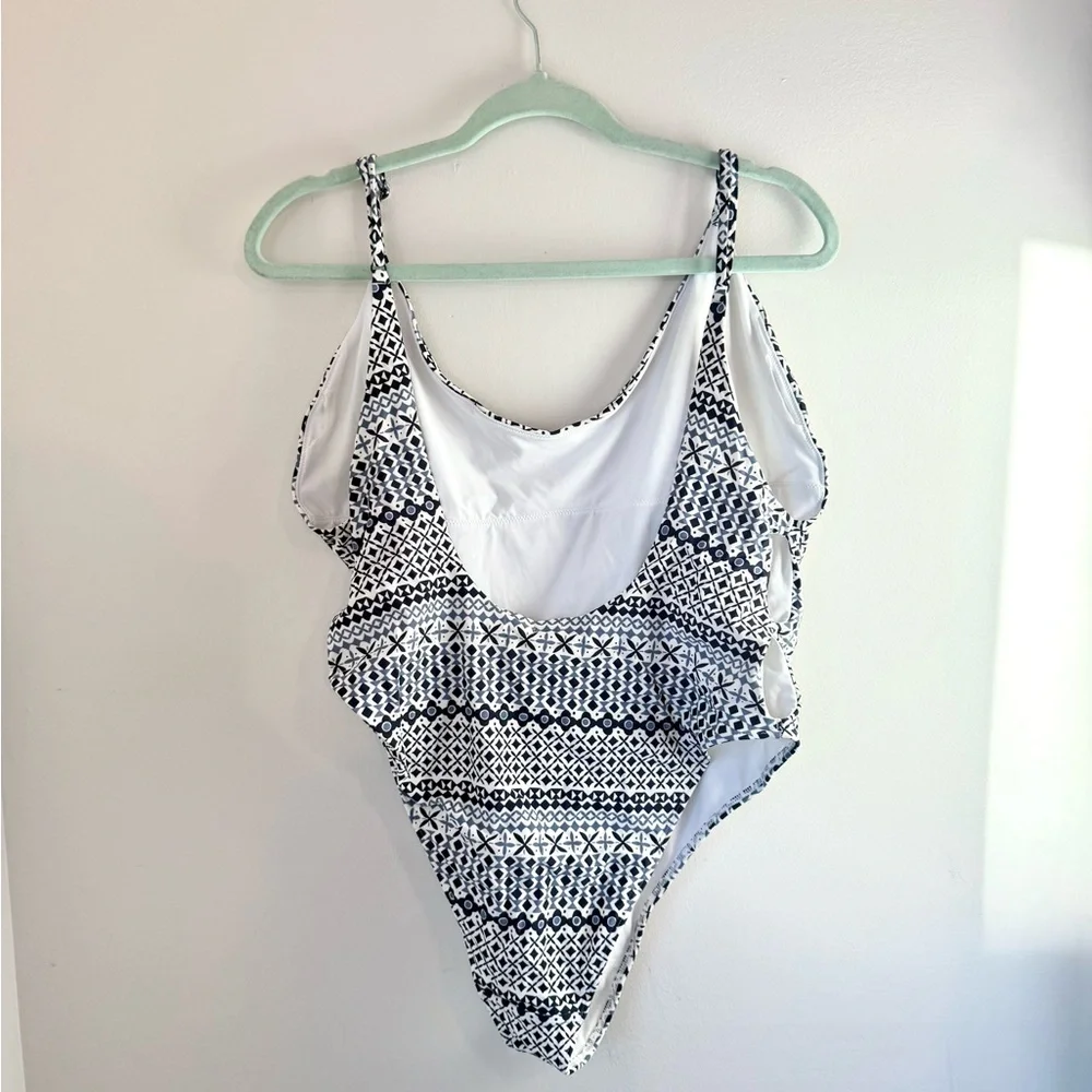 Aerie XXL One Piece Cheeky Voop Swimsuit in Blue & White - Picture 2 of 7